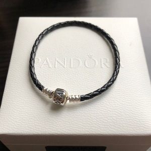 Pandora Black Braided Leather Charm Bracelet